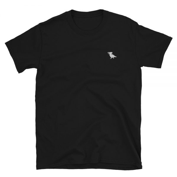 Embroidered surveillance pigeon t shirt black