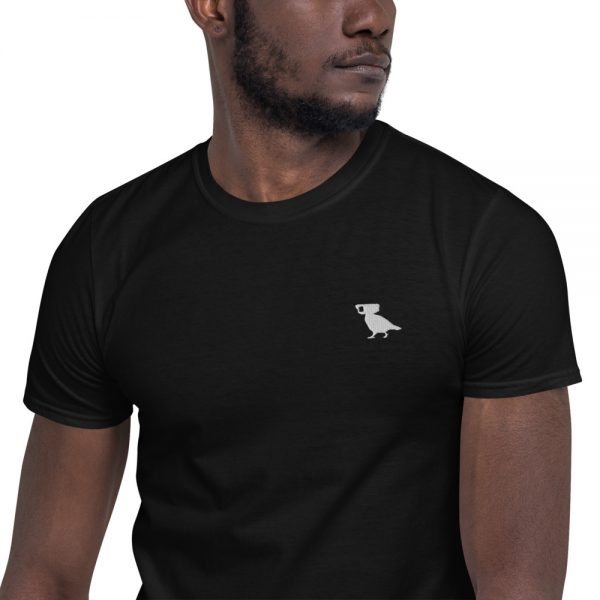 Embroidered surveillance pigeon tshirt black